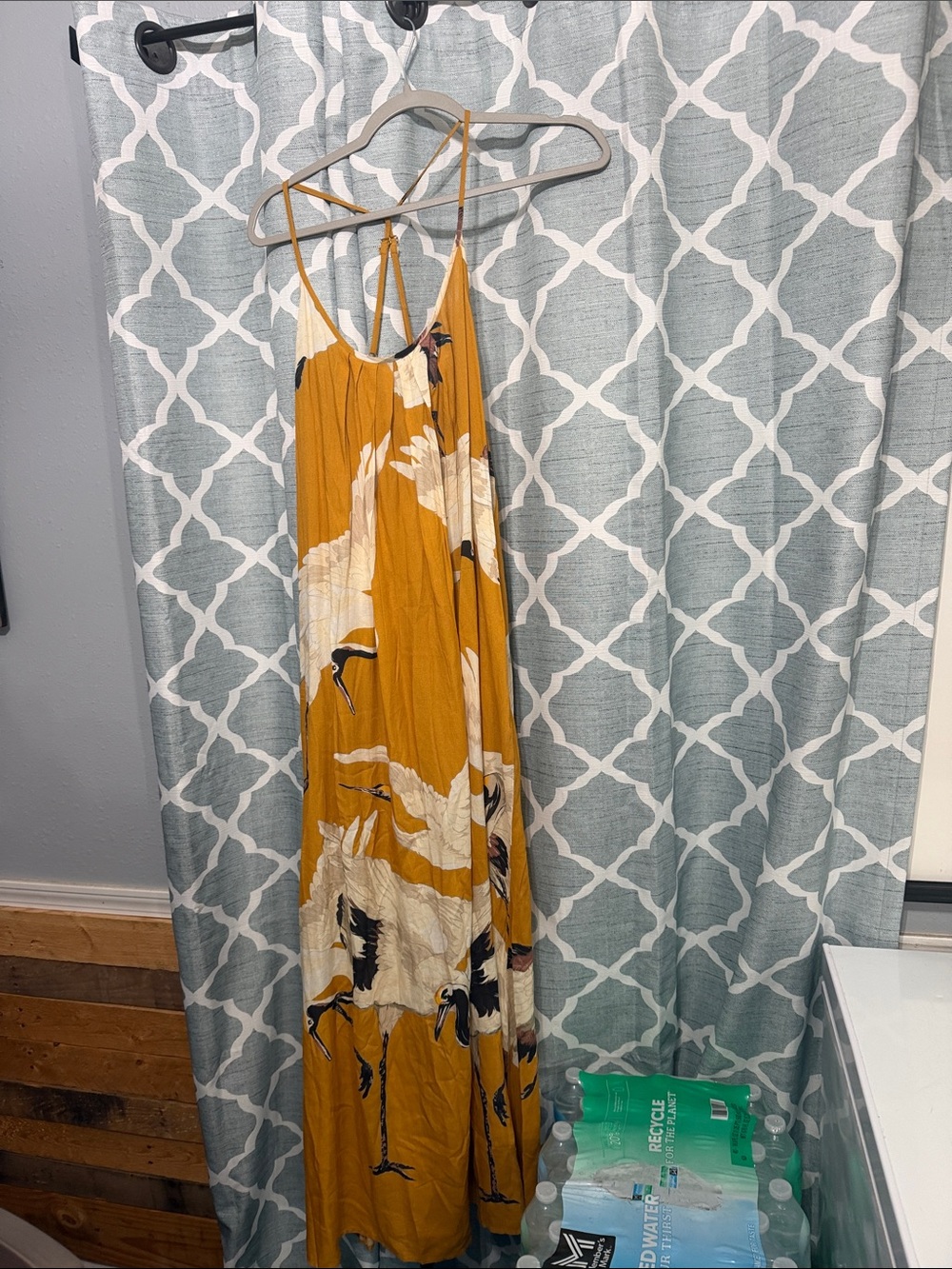 Sleeveless Mustard Floral Maxi Dress with Cream Crane Print